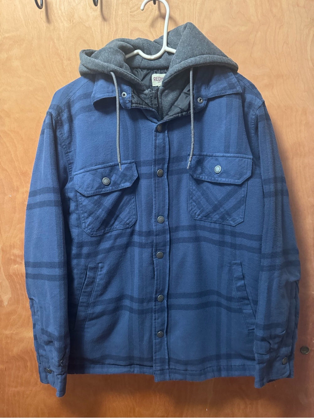 Redhead Men's Blue Hooded Plaid Jacket Shacket size medium